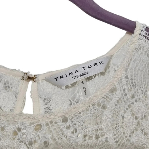 Trina Turk Darling Lace Overlay Cream Bell Sleeve Dress - Picture 3 of 10